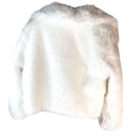 White Faux Mink Fur Jacket Large Oversized Collar Winter - Picture 3 of 10
